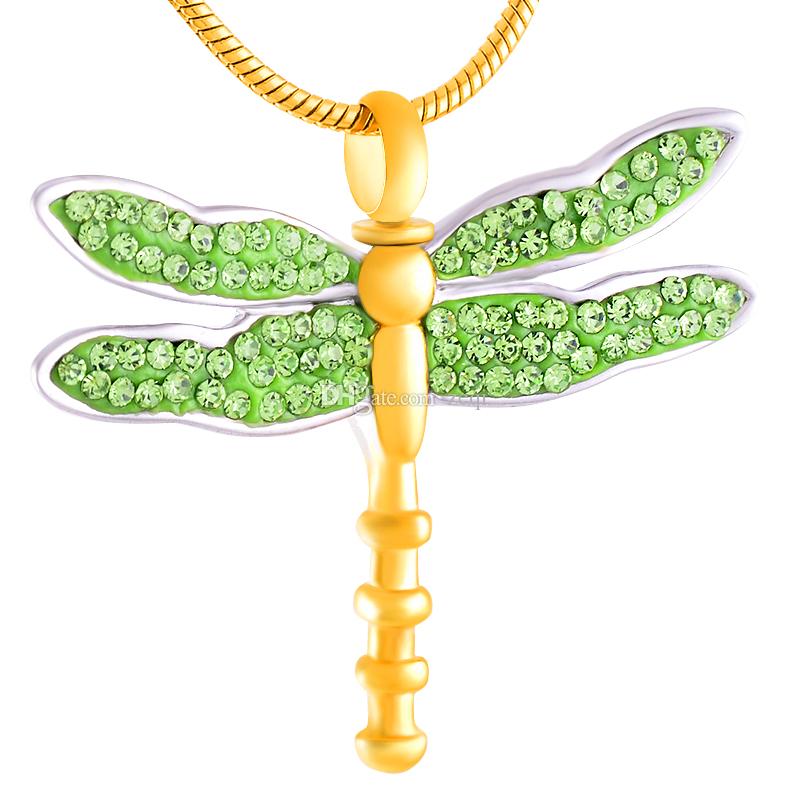 Dragonfly Pendant with Chain - Green